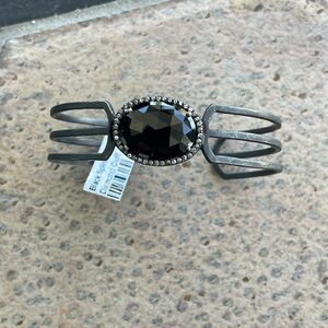 Black Spinel & Diamond Sterling Silver 925 Cuff Bracelet